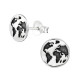 Earth - 925 Sterling Silver Simple Stud Earrings SD38629