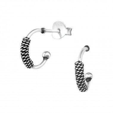 Bali Half Hoops - 925 Sterling Silver Simple Stud Earrings SD38645