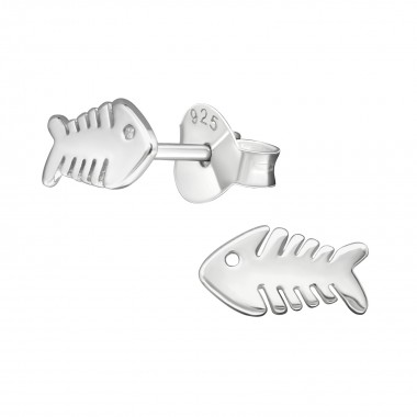 Fishbone - 925 Sterling Silver Simple Stud Earrings SD38883