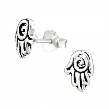 Hamsa - 925 Sterling Silver Simple Stud Earrings SD38889