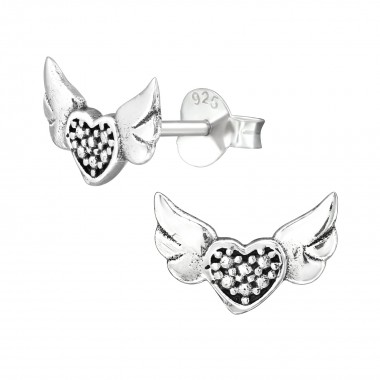 Heart Wing - 925 Sterling Silver Simple Stud Earrings SD38891