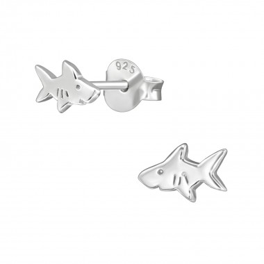 Shark - 925 Sterling Silver Simple Stud Earrings SD38925
