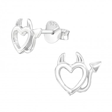 Demon Heart - 925 Sterling Silver Simple Stud Earrings SD38990
