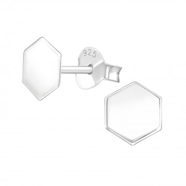 Hexagon - 925 Sterling Silver Simple Stud Earrings SD39145