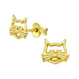 Cat - 925 Sterling Silver Simple Stud Earrings SD39189