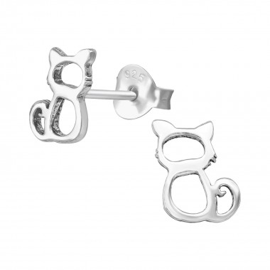 Cat - 925 Sterling Silver Simple Stud Earrings SD39541