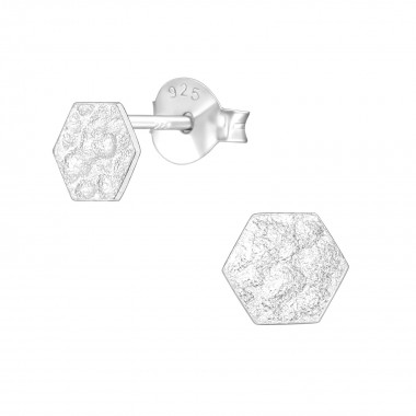 Hexagon - 925 Sterling Silver Simple Stud Earrings SD39577