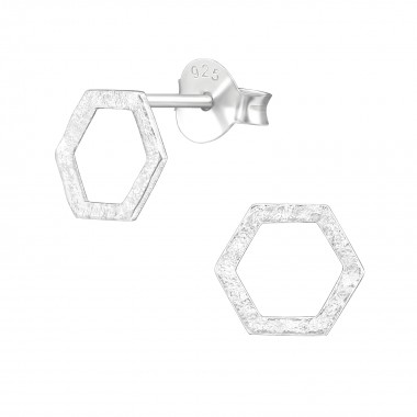 Hexagon - 925 Sterling Silver Simple Stud Earrings SD39639