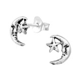 Moon & Star - 925 Sterling Silver Simple Stud Earrings SD39718