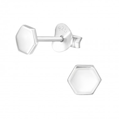 Hexzagon - 925 Sterling Silver Simple Stud Earrings SD39808