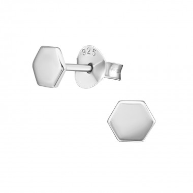Hexzagon - 925 Sterling Silver Simple Stud Earrings SD39845