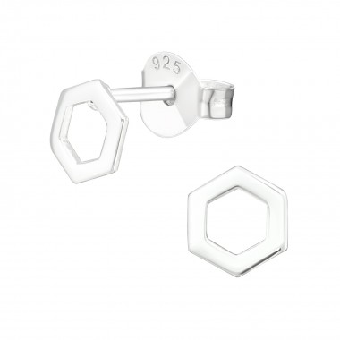Hexagon - 925 Sterling Silver Simple Stud Earrings SD39925