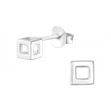 Cube - 925 Sterling Silver Simple Stud Earrings SD39945
