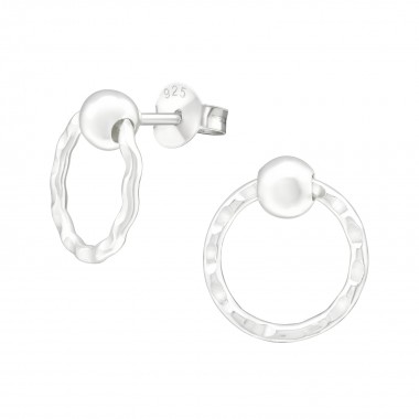 Ball With Hanging Circle - 925 Sterling Silver Simple Stud Earrings SD40295