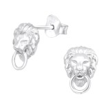 Lion Head Knocker - 925 Sterling Silver Simple Stud Earrings SD40398
