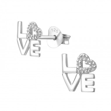 Love - 925 Sterling Silver Simple Stud Earrings SD41073