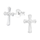 Cross - 925 Sterling Silver Simple Stud Earrings SD41294