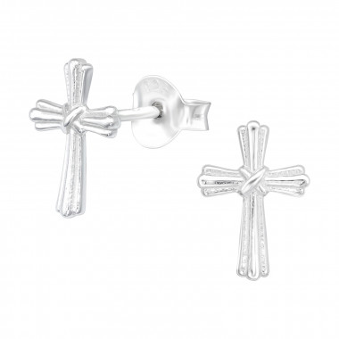 Cross - 925 Sterling Silver Simple Stud Earrings SD41294