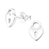 Heart Padlock - 925 Sterling Silver Simple Stud Earrings SD41315
