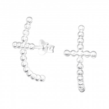 Cross - 925 Sterling Silver Simple Stud Earrings SD41373