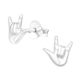 Rock On Sign - 925 Sterling Silver Simple Stud Earrings SD42029