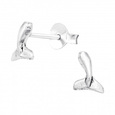 Whale's Tail Fin - 925 Sterling Silver Simple Stud Earrings SD42225