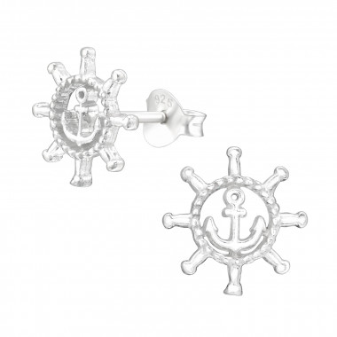 Steering Wheel And Anchor - 925 Sterling Silver Simple Stud Earrings SD42233