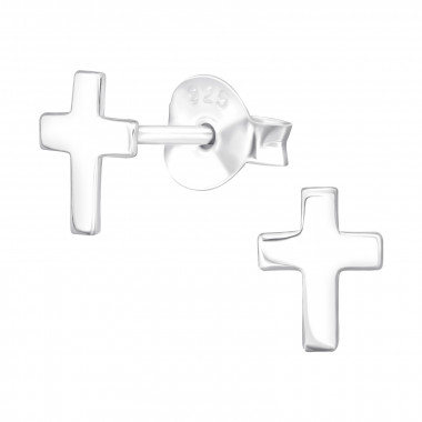 Cross - 925 Sterling Silver Simple Stud Earrings SD42525