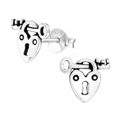 Padlock And Key - 925 Sterling Silver Simple Stud Earrings SD43104
