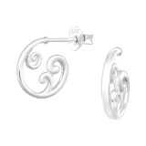 Wave Half Hoop - 925 Sterling Silver Simple Stud Earrings SD43347