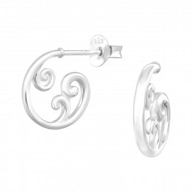 Wave Half Hoop - 925 Sterling Silver Simple Stud Earrings SD43347