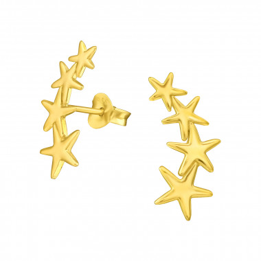 Four-Star - 925 Sterling Silver Simple Stud Earrings SD43417
