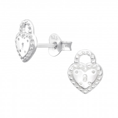 Heart Padlock - 925 Sterling Silver Simple Stud Earrings SD44159