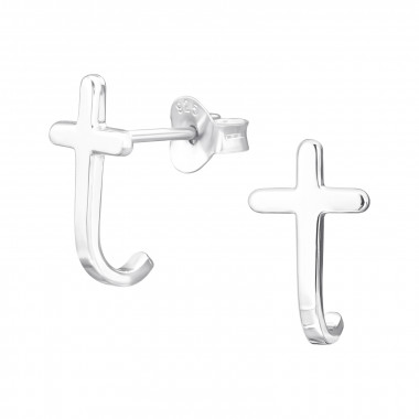 Cross - 925 Sterling Silver Simple Stud Earrings SD44171