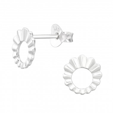 Folded Pattern Circle - 925 Sterling Silver Simple Stud Earrings SD44218