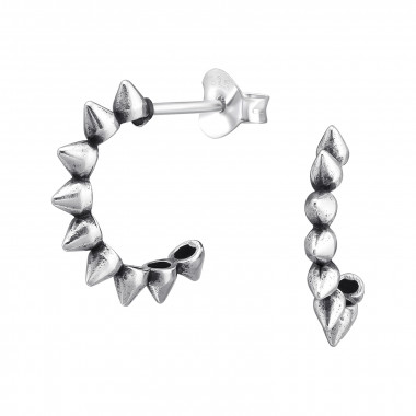 Half Hoop Spikes - 925 Sterling Silver Simple Stud Earrings SD44981