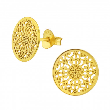 Laser Cut Filigree - 925 Sterling Silver Simple Stud Earrings SD45014