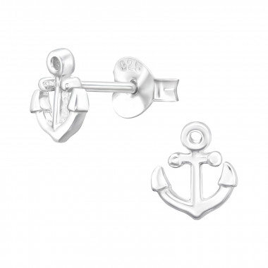 Anchor - 925 Sterling Silver Simple Stud Earrings SD45777