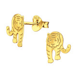 Laser Cut Tiger - 925 Sterling Silver Simple Stud Earrings SD45855