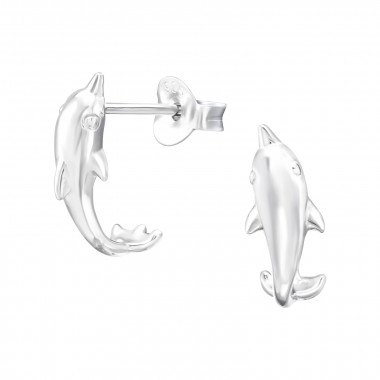 Dolphin Half Hoop - 925 Sterling Silver Simple Stud Earrings SD46308