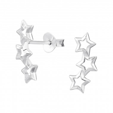 Triple Star - 925 Sterling Silver Simple Stud Earrings SD46928