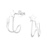 Star And Lightning - 925 Sterling Silver Simple Stud Earrings SD47071