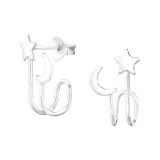Star And Moon - 925 Sterling Silver Simple Stud Earrings SD47073
