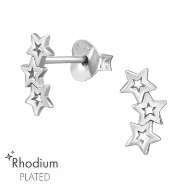 Triple Star - 925 Sterling Silver Simple Stud Earrings SD47419