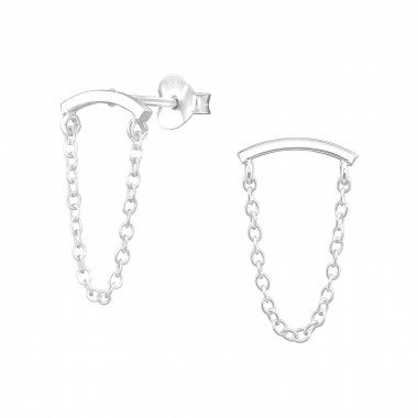 Bar With Hanging Chain - 925 Sterling Silver Simple Stud Earrings SD48346