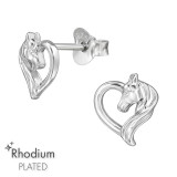 Horse Lover, Heart - 925 Sterling Silver Simple Stud Earrings SD49037