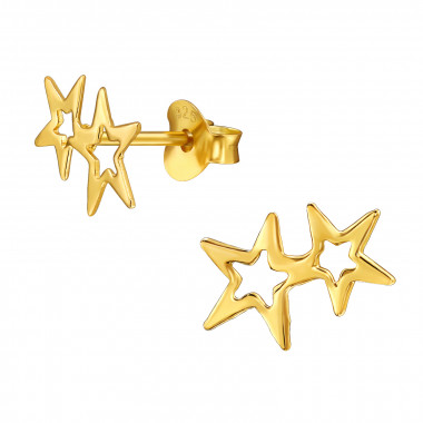 Double Star - 925 Sterling Silver Simple Stud Earrings SD49048