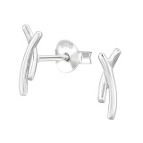 Crossed Lines 10mm - 925 Sterling Silver Simple Stud Earrings SD49823