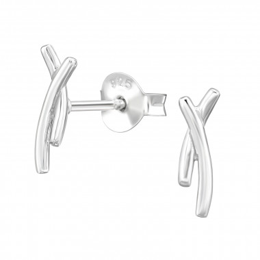 Crossed Lines 10mm - 925 Sterling Silver Simple Stud Earrings SD49823