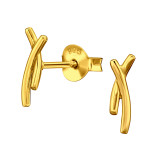 Crossed Lines 10mm - 925 Sterling Silver Simple Stud Earrings SD49824